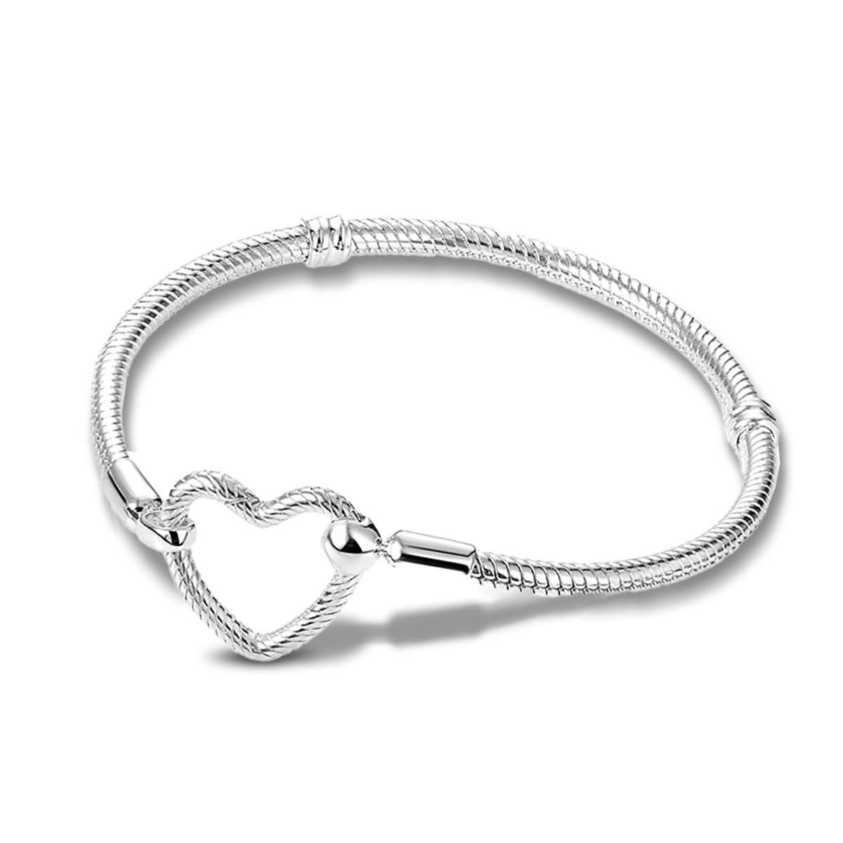 ChenYuTe 925 Sterling Silver Snake Chain Bracelet,Compatible with Pandora Charms Pendant,Heart Shape Bracelet Clasp for Womes Jewellery Gift