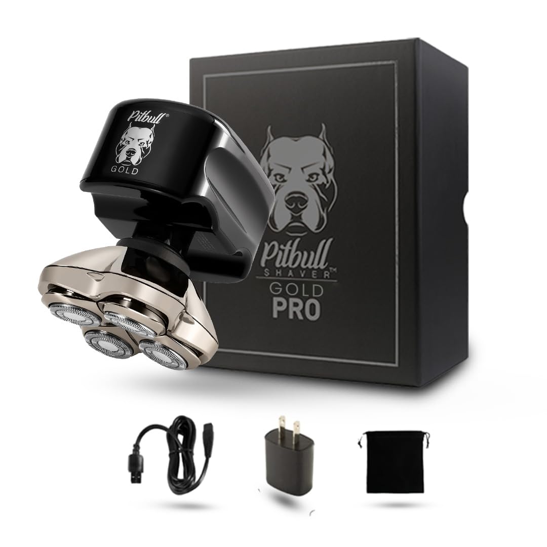 Rasoir tête et visage Skull Shaver Pitbull Gold PRO : coffret cadeau pour homme, rasoir électrique 5 en 1 haut de gamme pour tête chauve, rasoir facile à utiliser à sec et humide