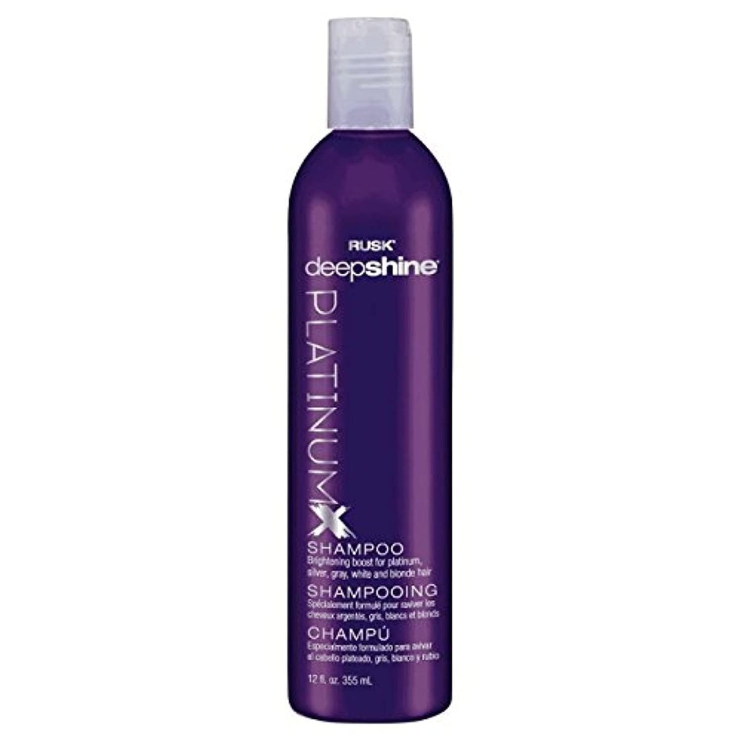Shampooing RUSK Deepshine PlatinumX, nettoyant doux, rehausseur de couleur éclaircissant pour cheveux platine, argentés, gris, blancs et blonds, 340 g