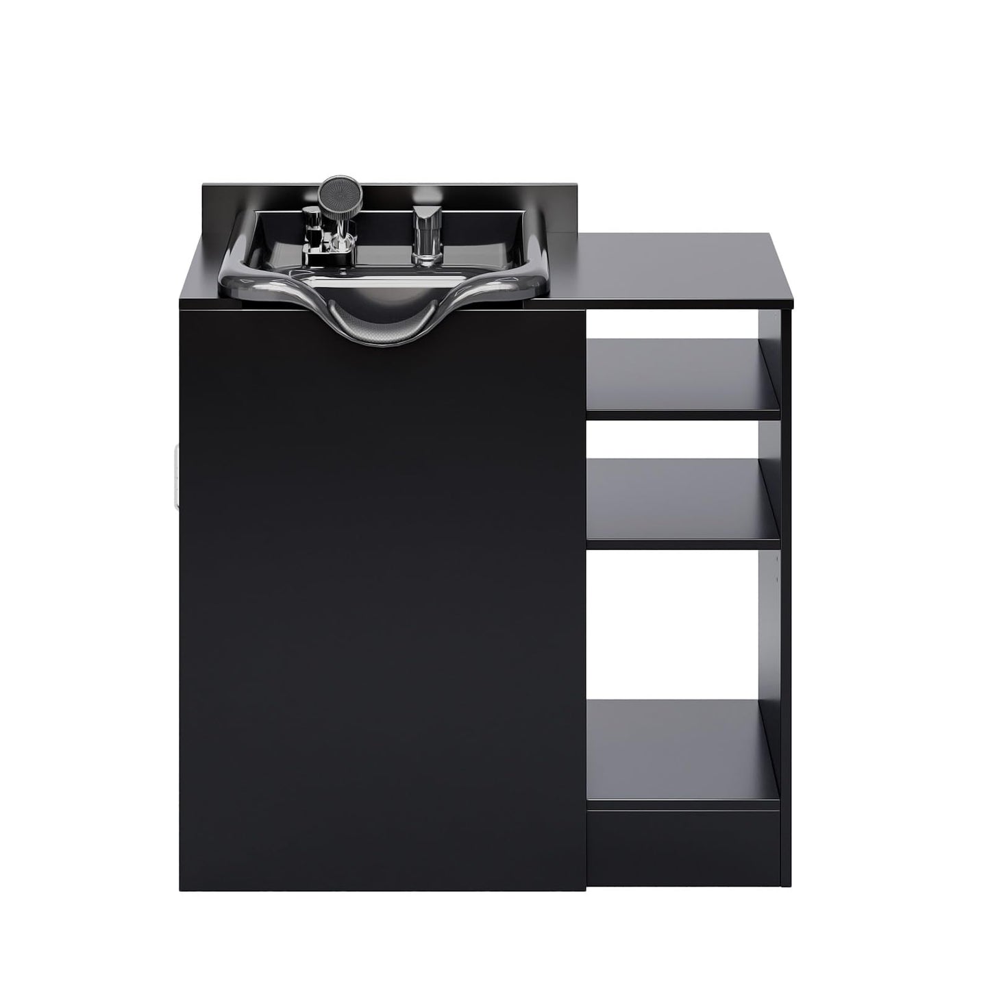 Dark Slate Gray OmySalon Salon Station, Shampoo Bowl with Cabinet, Freestanding Backwash Sink with Adjustable Shelf, UPC Certified Faucet, for Spa Beauty, Barber, Home, Black