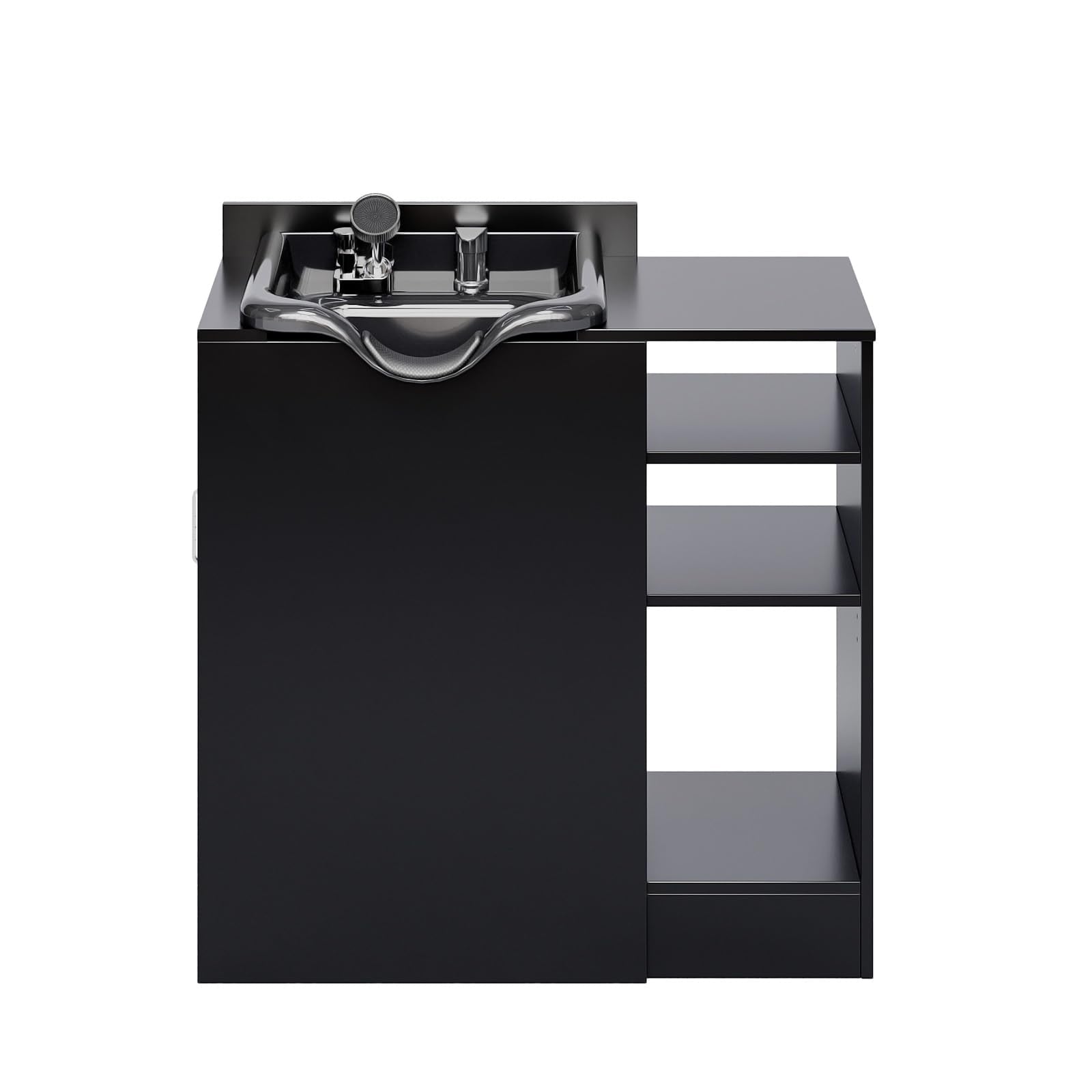 Dark Slate Gray OmySalon Salon Station, Shampoo Bowl with Cabinet, Freestanding Backwash Sink with Adjustable Shelf, UPC Certified Faucet, for Spa Beauty, Barber, Home, Black