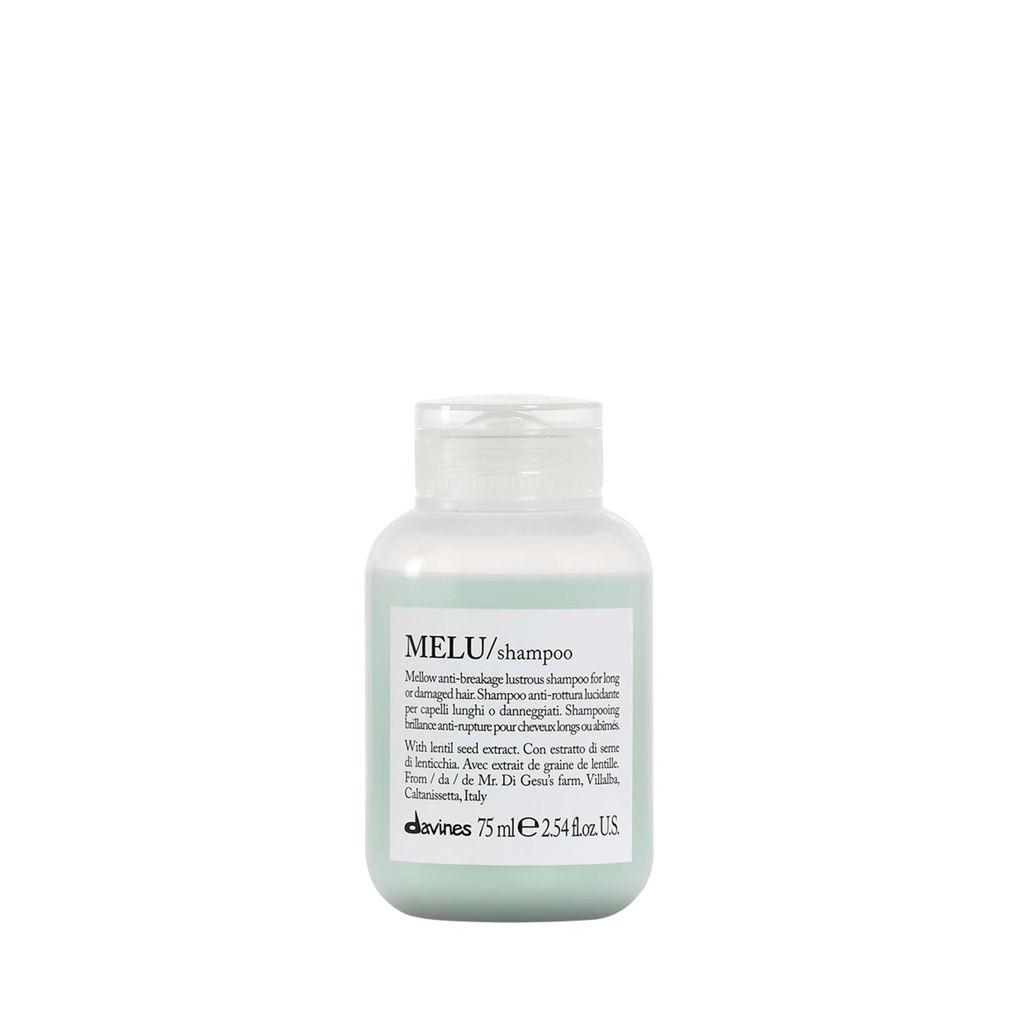 Davines MELU Shampoo, Elasticizing Anti-Breakage Gentle Cleansing Action for Long or Damaged Hair - Gives Lustrous, Reinforced, Shiny, and Soft Strands with Lentil Seeds, Travel Size, 2.54 Fl Oz