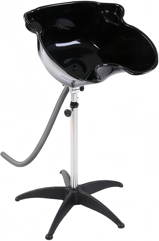 Height Adjustable Portable Shampoo Sink with 270° Rotation, Deep Hair Washing Basin & Drain Hose for Home/Salon - Black