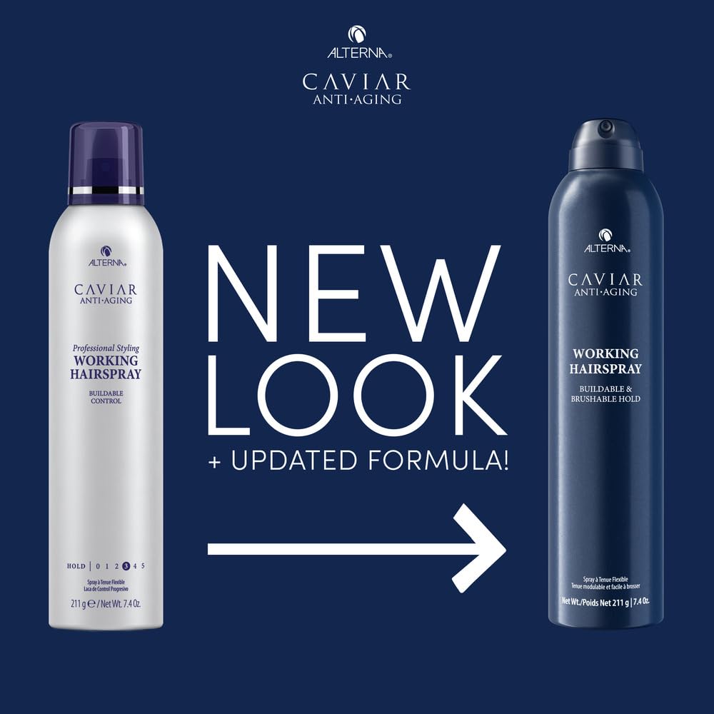 Midnight Blue Alterna Caviar Anti-Aging Professional Styling Working Hair Spray | Ultra-dry, Brushable | Helps Control Frizz & Adds Shine | Sulfate Free | Nutmeg