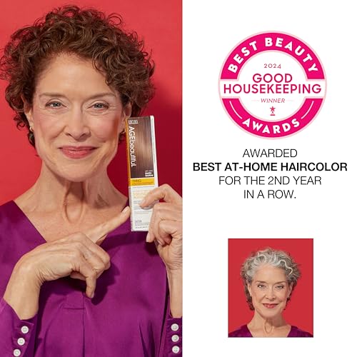 AGE beautiful Permanent Hair Color Dye Liqui Creme | 100% Gray Coverage | Anti-Aging Haircolor | Biotin for Thicker, Fuller Hair | Professional Salon Coloring | 5NRG Medium Neutral Red Golden Brown