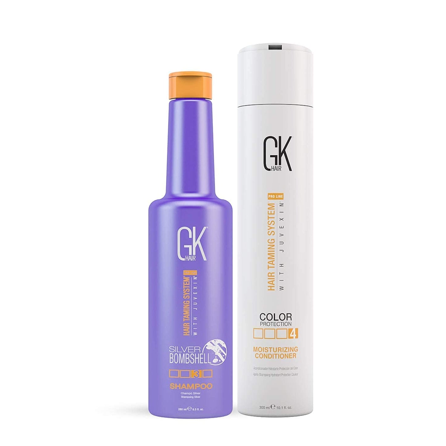 GK HAIR Global Keratin Moisturizing Conditioner and Silver Bombshell Purple Shampoo Set for Blonde & Gray Hair – Hydrating, Color-Protecting Formula for Damaged, Frizz Control & Damage Repair