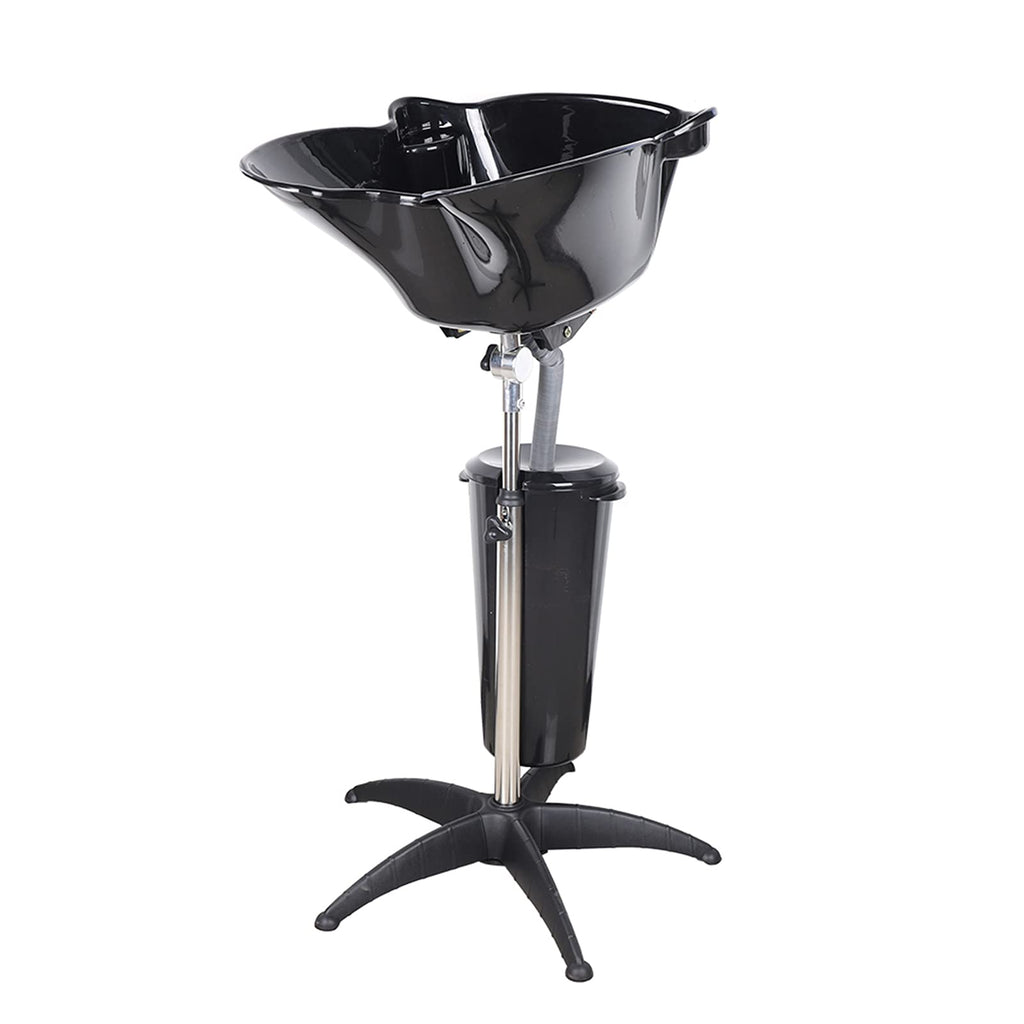 HinLIaDa Portable Shampoo Bowl, Height-Adjustable Hair Washing Sink, Salon Deep Shampoo Basin Sink for Washing Hair, Barber Salon Spa Beauty Sink Equipment Unit with Drain Pipe and Bucket (Black)
