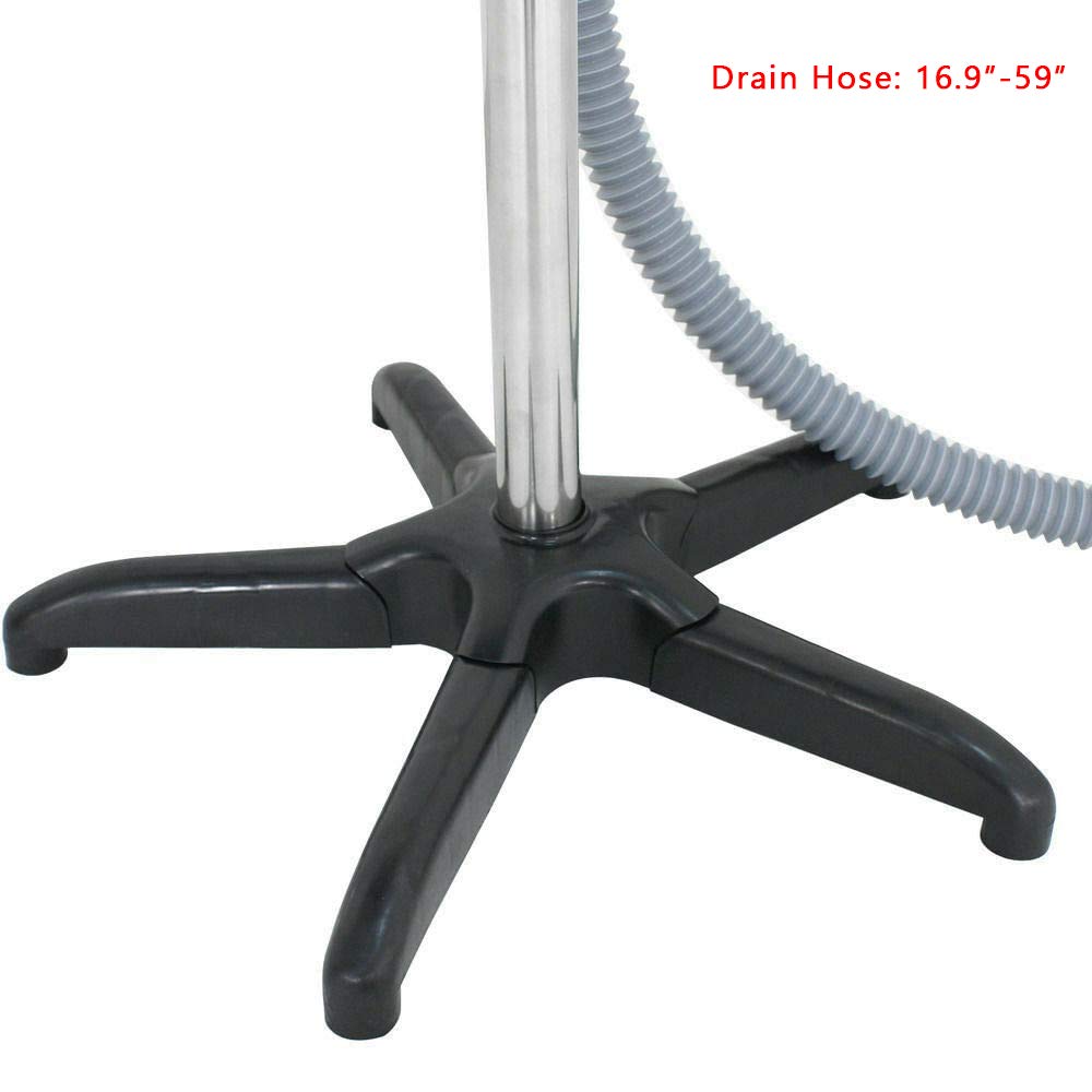 Shampoo Bowl Portable Salon Sink with Adjustable Height and Drain, Hair Washing Basin Salon Chair Barber Deep Bowl with Drain Hose