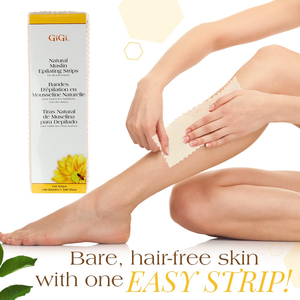 GiGi 脱毛蜡纸，用于脱毛/脱毛，天然细布脱毛纸，适用于身体和面部毛发 - 100 条大号