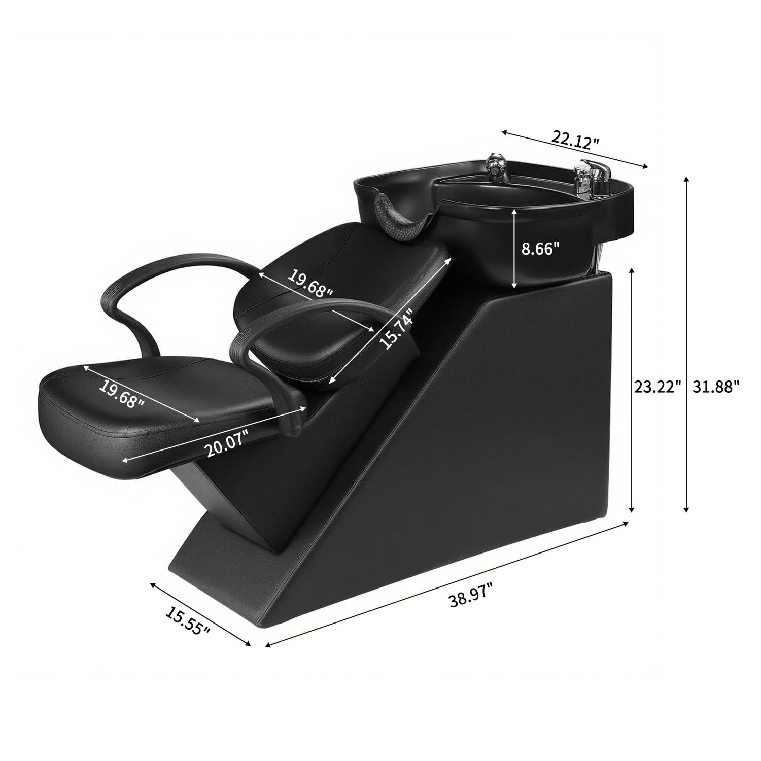 White Smoke Ainfox Shampoo Barber Backwash Chair, ABS Plastic Shampoo Bowl Sink Chair for Spa Beauty Salon (Black)