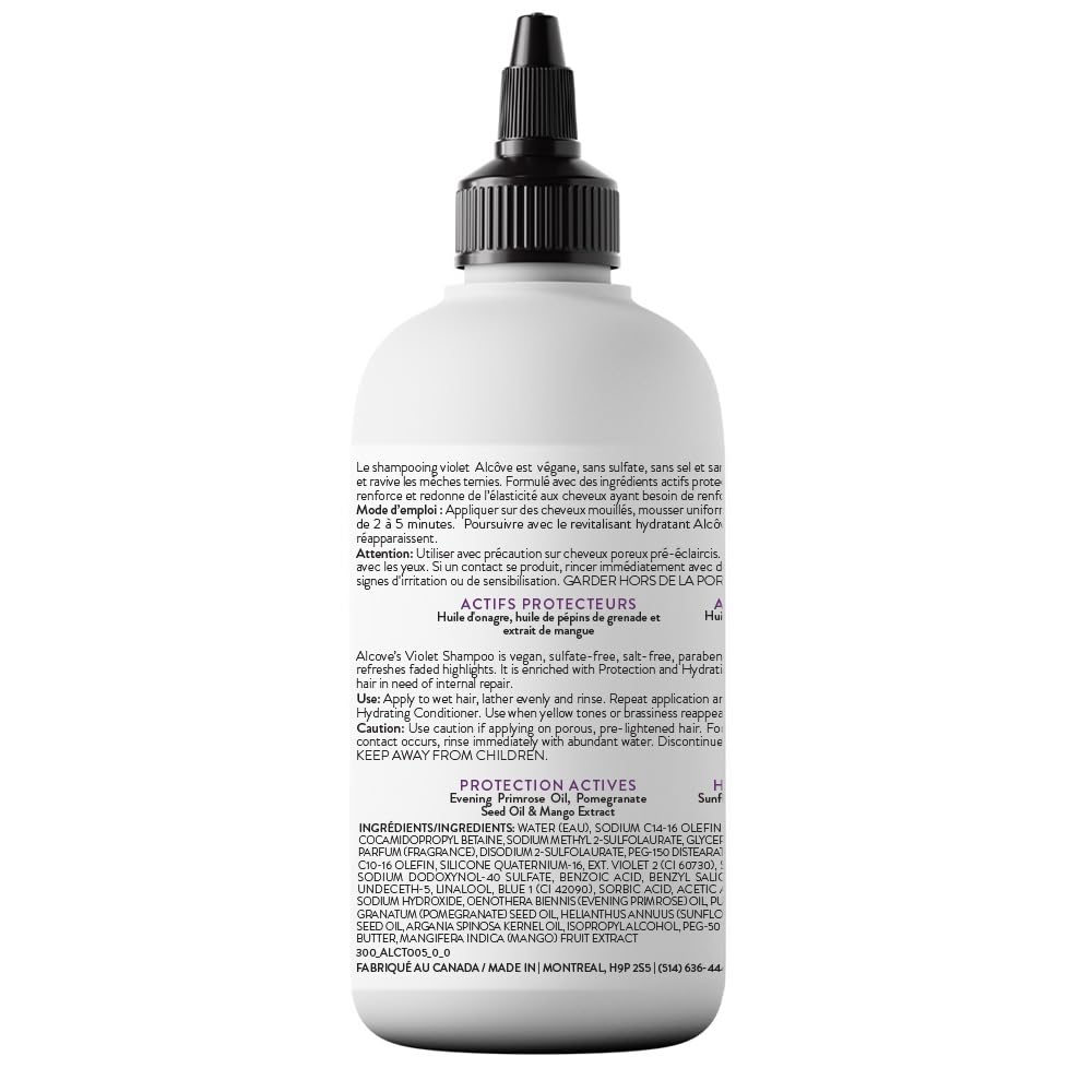 Alcôve - Violet Shampoo - Evening Primrose Oil, Mango Extract, and Argan Oil - Sulfate-Free - Blonde Hair - Colored Hair - Neutralize Yellow Tones - Refresh Highlights - Color-Safe -10oz