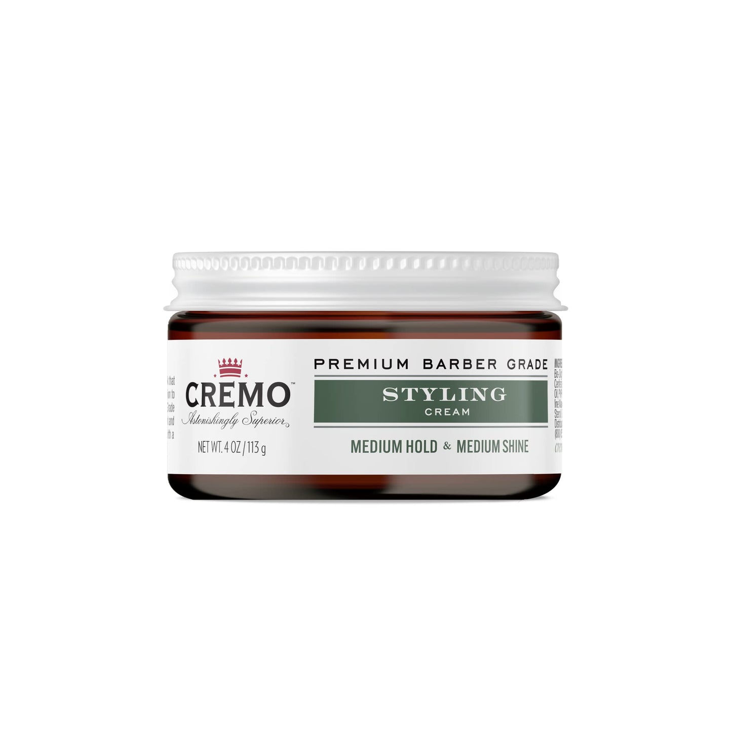 Cremo Hair Styling Cream, Barber Grade, Medium Hold, Medium Shine Hair Products, 4 Oz