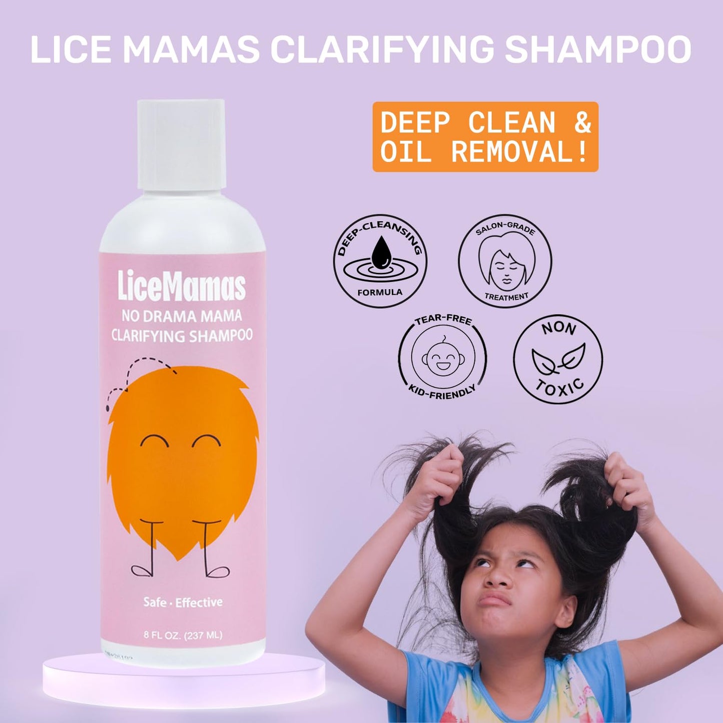 Lice Clarifying Shampoo - Deep Cleansing Anti-Lice Treatment for All Ages, Removes Build-Up & Refreshes Scalp, No Harsh Chemicals, 8 oz