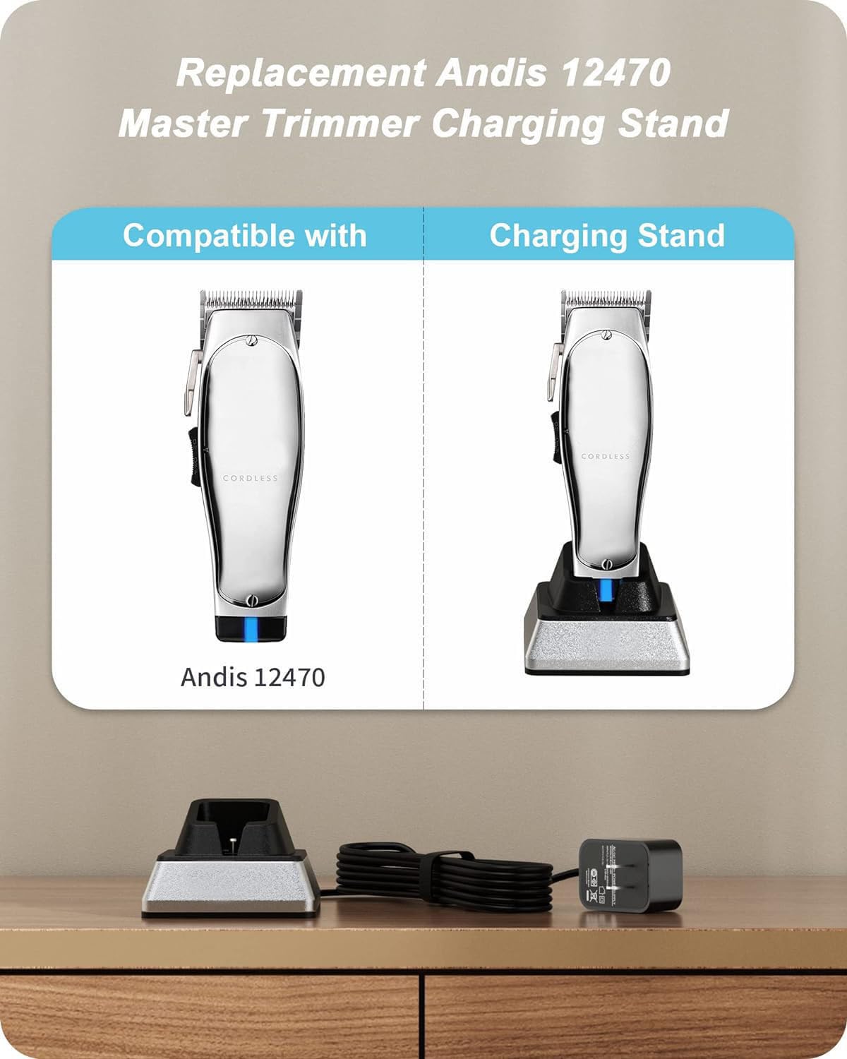 FGIEU Charging Stand Compatible with Andis 12470/12660 Professional Master Cordless Lithium Ion Hair Clipper, Replacement for Andid Master Cordless Clipper Charger Stand.