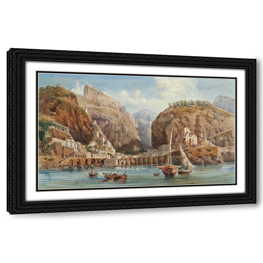 ArtDirect Fishing at Atrani on the Amalfi coast Custom Framed Art Print Giclee Print or Canvas Options with Various Sizes and Customization by Giovanni Lanza
