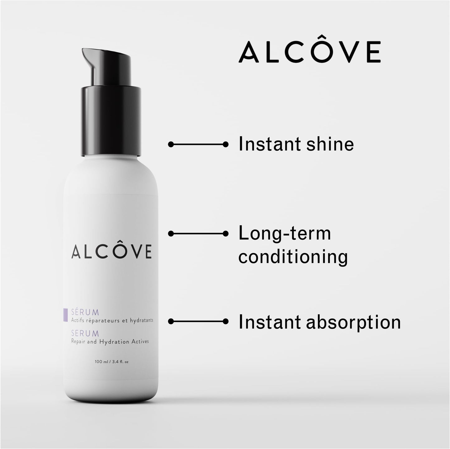 Alcôve - Serum - Dry, Frizzy and Thick Hair - Smooth - Leave-in-treatment - Instant Shine - Split-end Repair - Hydrate - Without Oil Residue - Mango Extract - Color-Safe - 3.4 oz