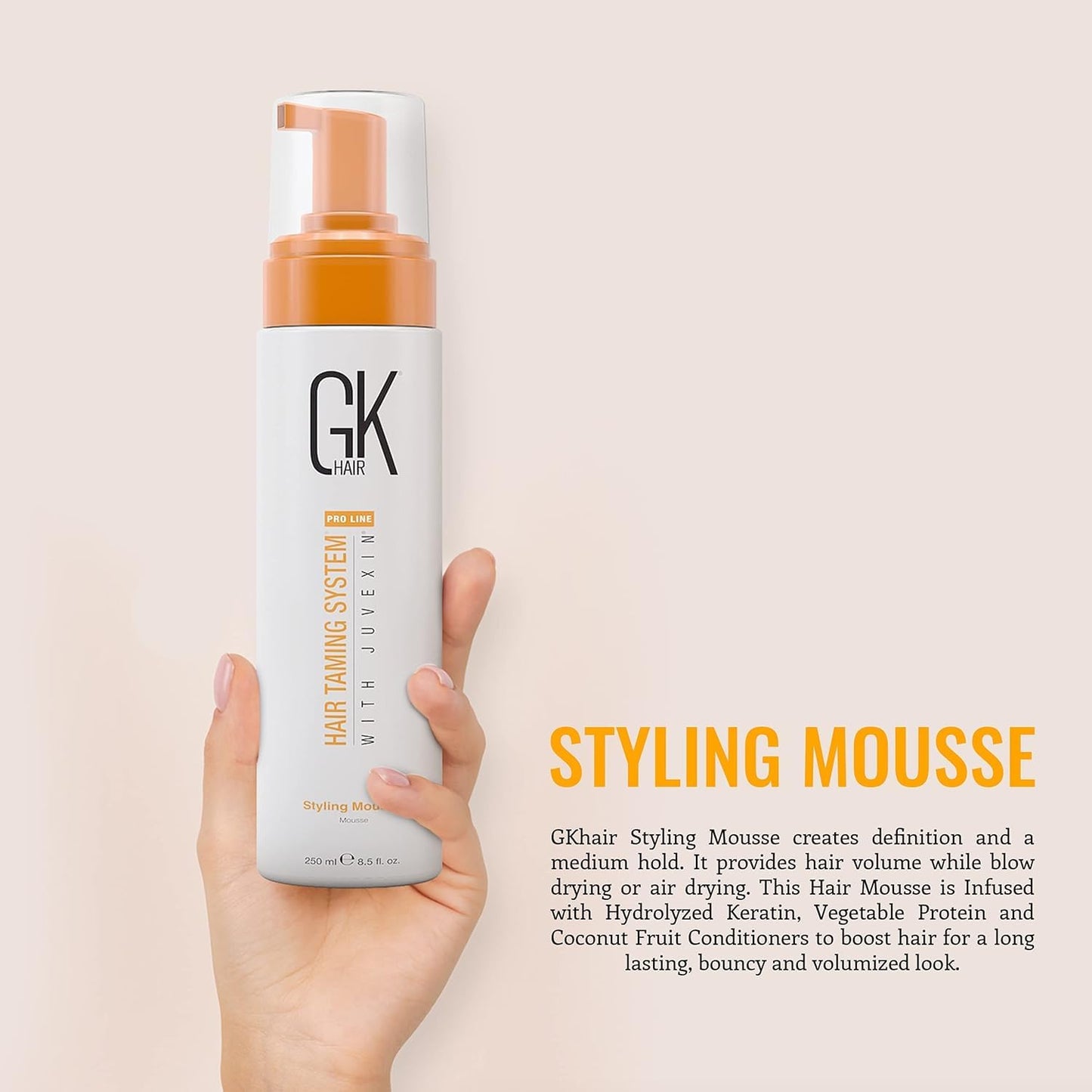 Mousse coiffante volumisante à la kératine GK HAIR (250 ml) - Améliore les boucles, ajoute du volume, une tenue moyenne et booste la brillance. Mousse hydratante anti-frisottis pour tous types de cheveux - Unisexe.