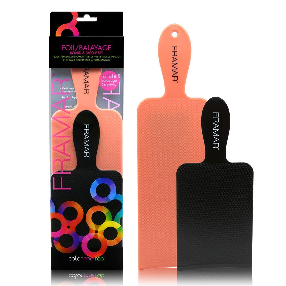 FRAMAR Balayage Board and Paddle Set - Long & Short Foil Board For Highlights, Highlighting Board, Textured Surface Improves Grip, Faster, Smoother Workflow, Curved for Closer-to-Head Use – 2 Pack