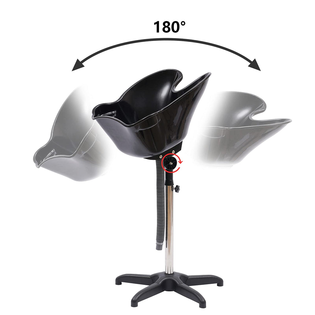 Shampoo Bowl Portable Salon Sink with Adjustable Height and Drain, Hair Washing Basin Salon Chair Barber Deep Bowl with Drain Hose