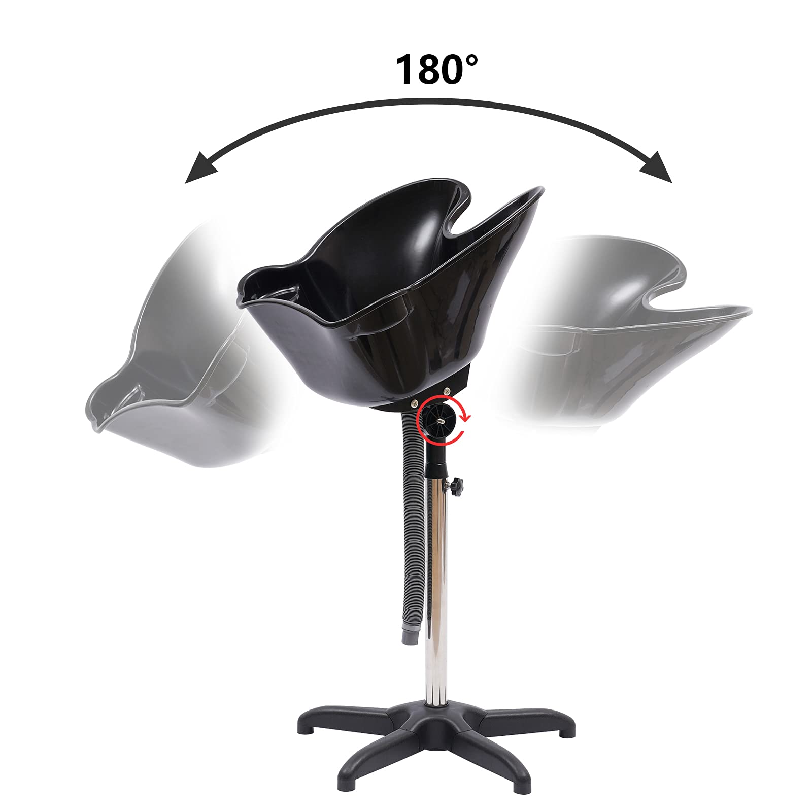 Shampoo Bowl Portable Salon Sink with Adjustable Height and Drain, Hair Washing Basin Salon Chair Barber Deep Bowl with Drain Hose