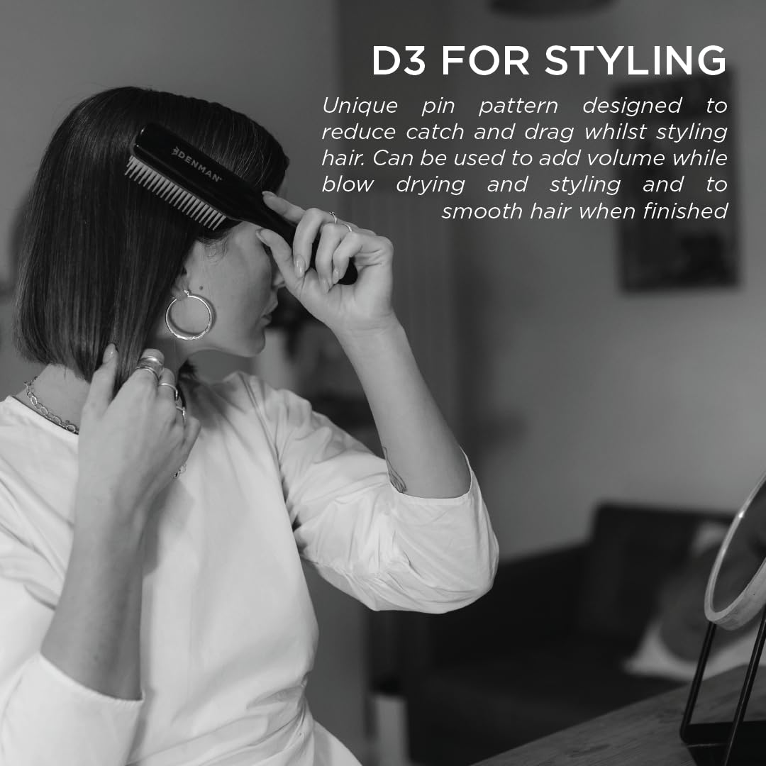 Brosse Denman pour cheveux bouclés D3 (noir et rouge) : brosse coiffante à 7 rangs pour démêler, séparer, modeler et définir les boucles – Pour femmes et hommes