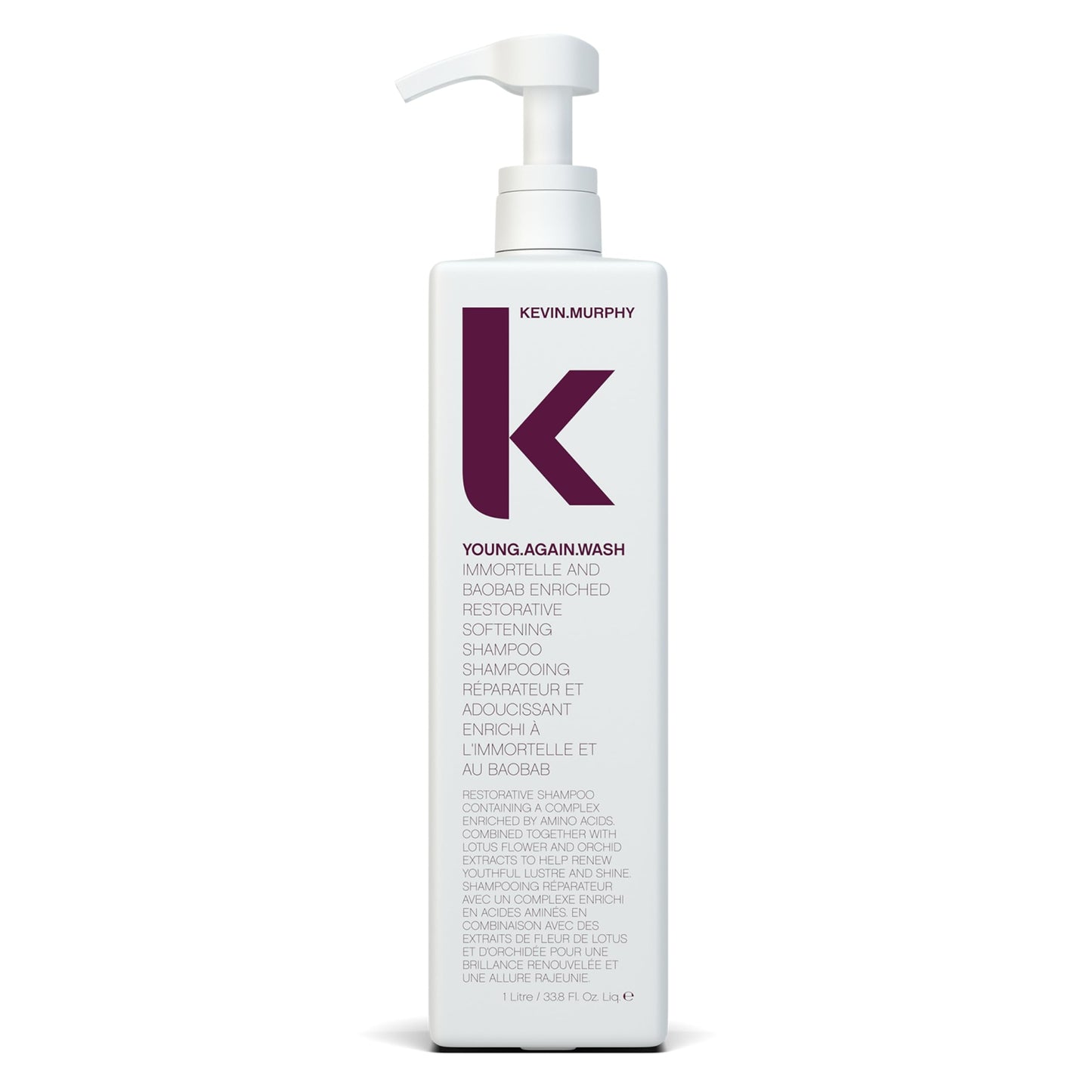 KEVIN.MURPHY YOUNG.AGAIN.WASH - Moisturising Shampoo - For Dry, Damaged & Brittle Hair - Hair Repair & Hydration - Amino Acids & Lotus Flower Extract - Sulphate & Paraben Free - 1 L / 33.8 fl oz