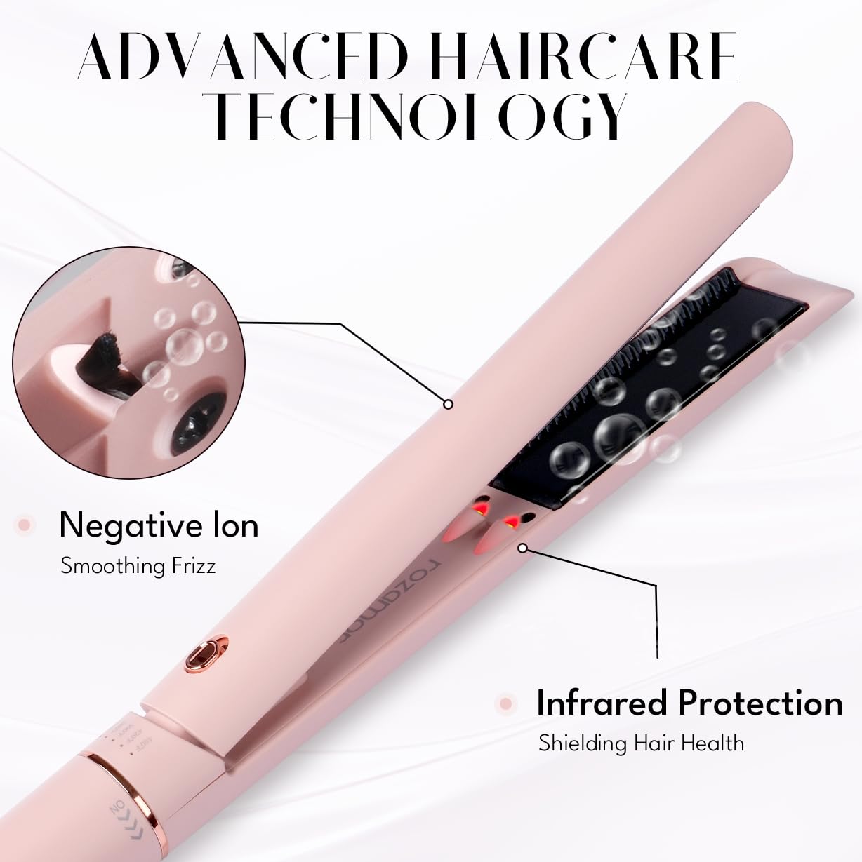 Fer à lisser et boucler Rozamor 2 en 1, fer plat en titane rose, styler anti-brûlure 2,5 cm, ions négatifs infrarouges, coiffures longue durée, double tension