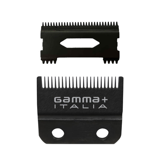 GAMMA+ Replacement Fixed Black Diamond Carbon DLC Fade Hair Clipper Blade with Shallow Tooth 2.0 Cutter Set