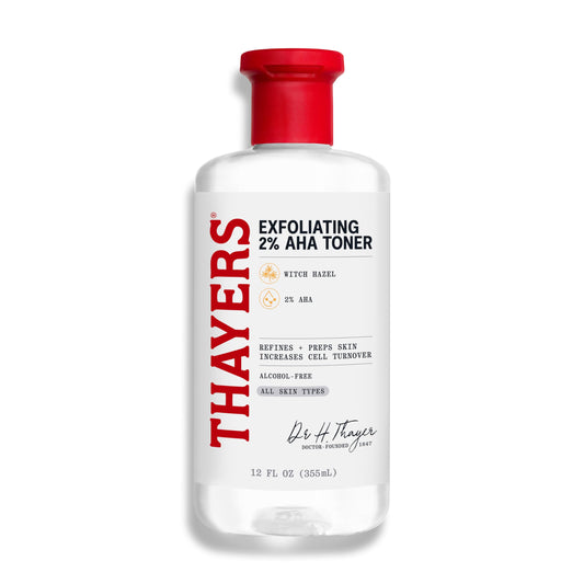Thayers 2% AHA Exfoliating and Brightening Toner with Glycolic Acid, Lactic Acid and Witch Hazel, Smoothing and Pore Refining Skin Care for All Skin Types, 12 Fl Oz