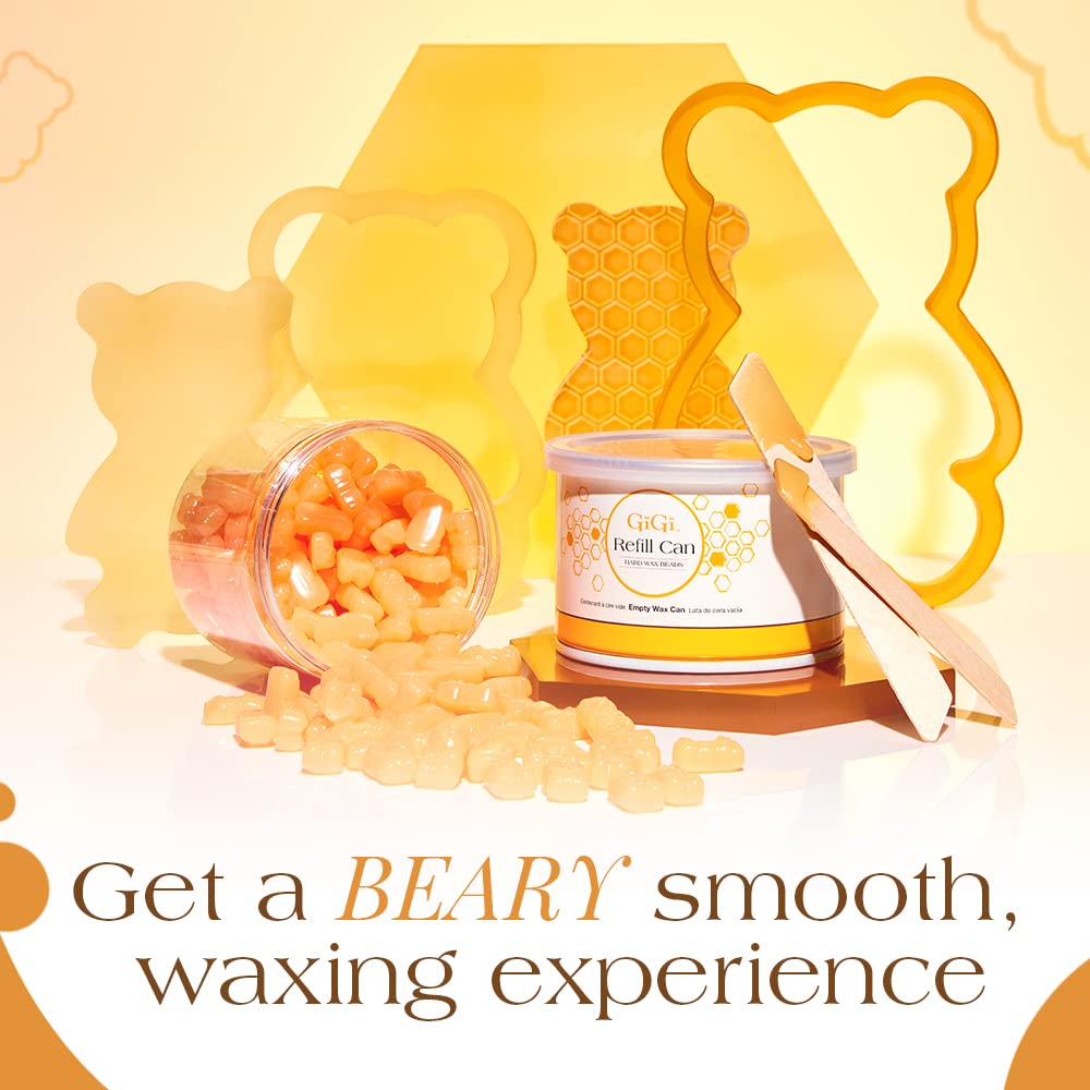 GiGi Honee Bear 脱毛硬蜡套装 - 蜂蜜香味硬蜡珠，适用于面部和身体，带补充罐和涂抹器
