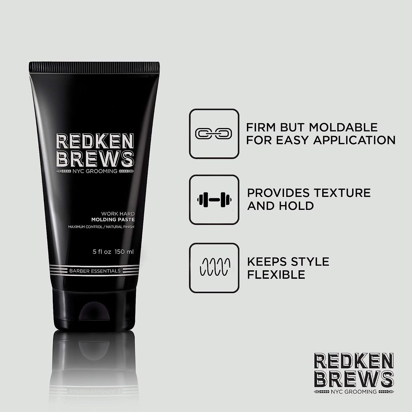 Redken Brews Molding Paste For Men | Men's Hair Styling Paste | High Hold & Maximum Control | Natural, Matte Finish | Sulfate Free | For All Men's Hair Types