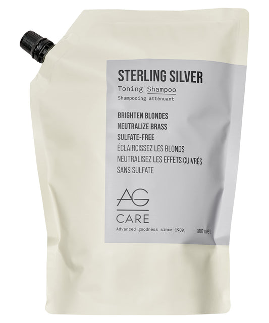 Light Gray AG Care Sterling Silver Purple Toning Shampoo - Grey and Blonde Shampoo to Remove Brassiness and Yellow Tones, 33.8 Fl Oz Refill Pouch