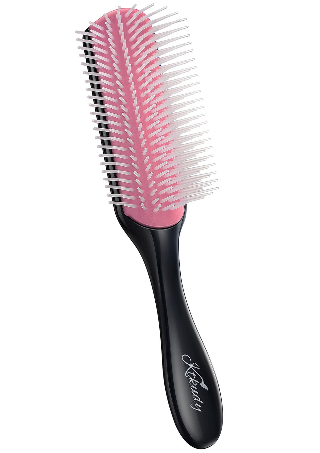 KTKUDY 9 Row Defining Brush for Shaping and Finishing Curls - Detangling Blow-Drying Brush for Thick, Wavy or Coily Hair (Black&Pink)