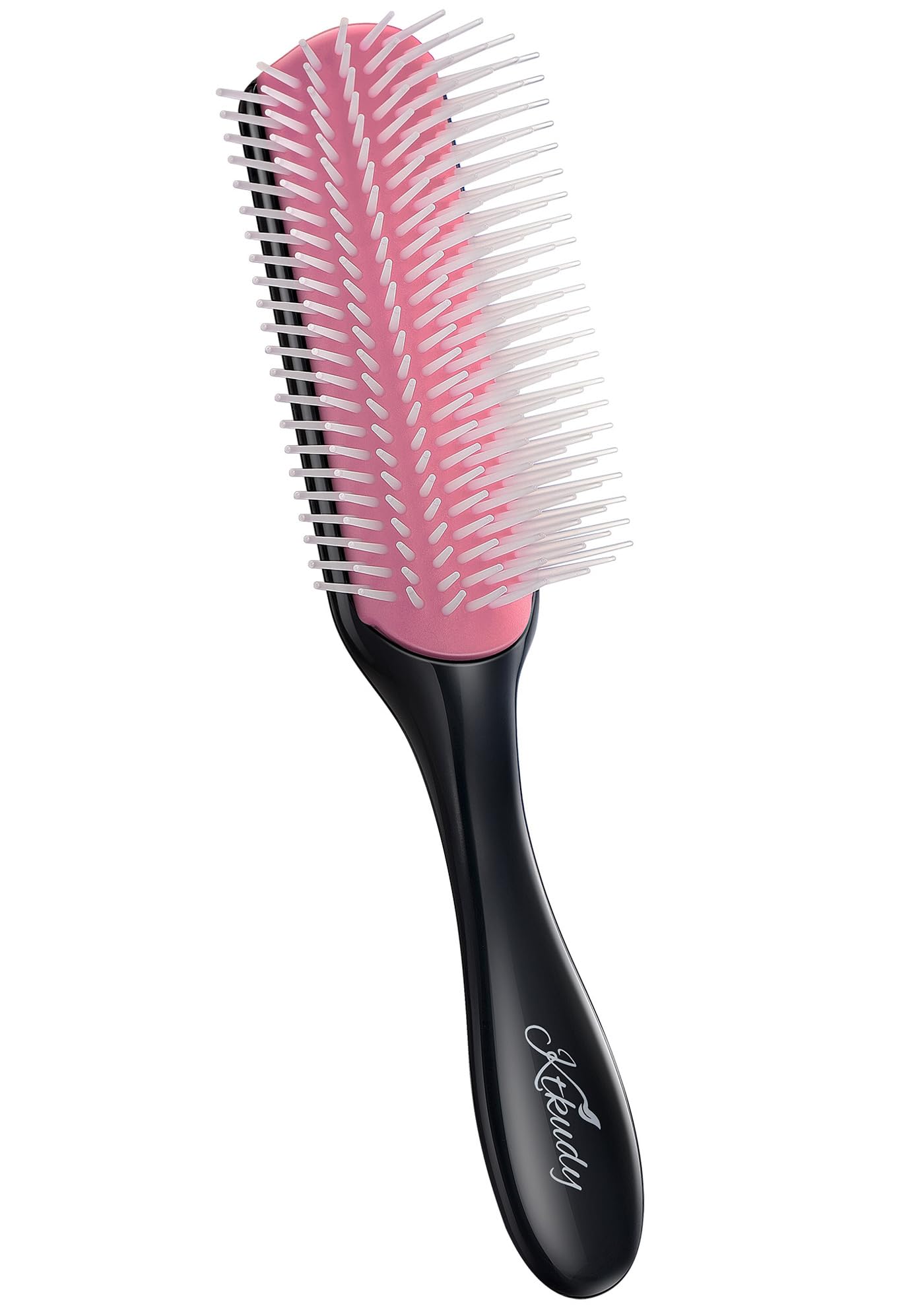 KTKUDY 9 Row Defining Brush for Shaping and Finishing Curls - Detangling Blow-Drying Brush for Thick, Wavy or Coily Hair (Black&Pink)