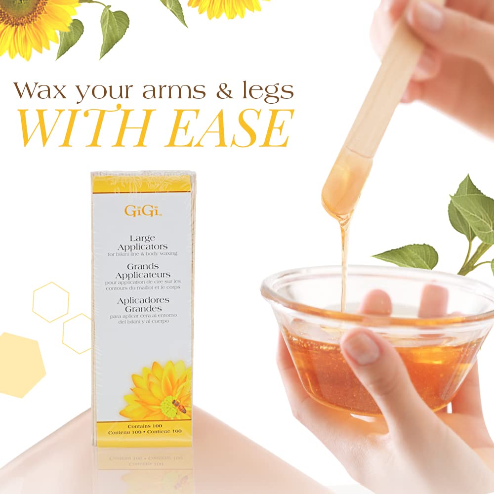 GiGi 大号蜡棒涂抹器，木质刮刀，适用于身体和比基尼脱毛，专业脱毛工具，100 支，1 包