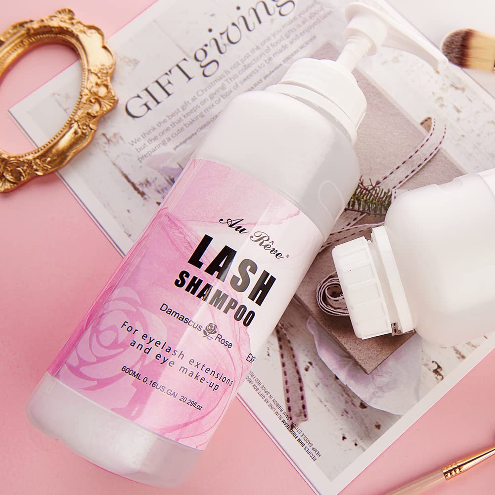 Light Gray "AuReve Eyelash Extension Cleanser Lash Shampoo Foam, Eyelid Cleanser for Makeup Remover Eyelash Care, Paraben & Sulfate Free for Salon and Home Use (Rose 600ml)"
