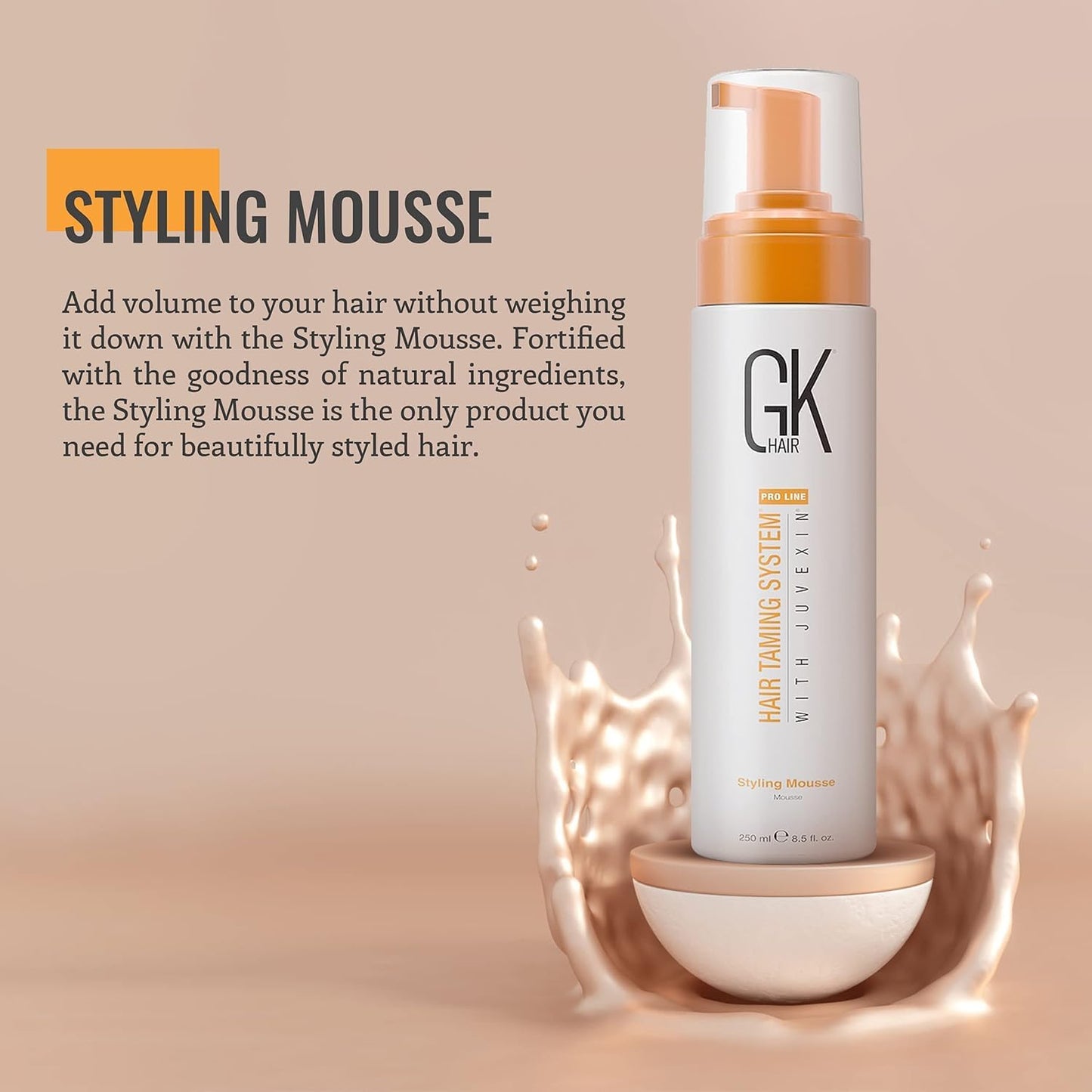 Mousse coiffante volumisante à la kératine GK HAIR (250 ml) - Améliore les boucles, ajoute du volume, une tenue moyenne et booste la brillance. Mousse hydratante anti-frisottis pour tous types de cheveux - Unisexe.
