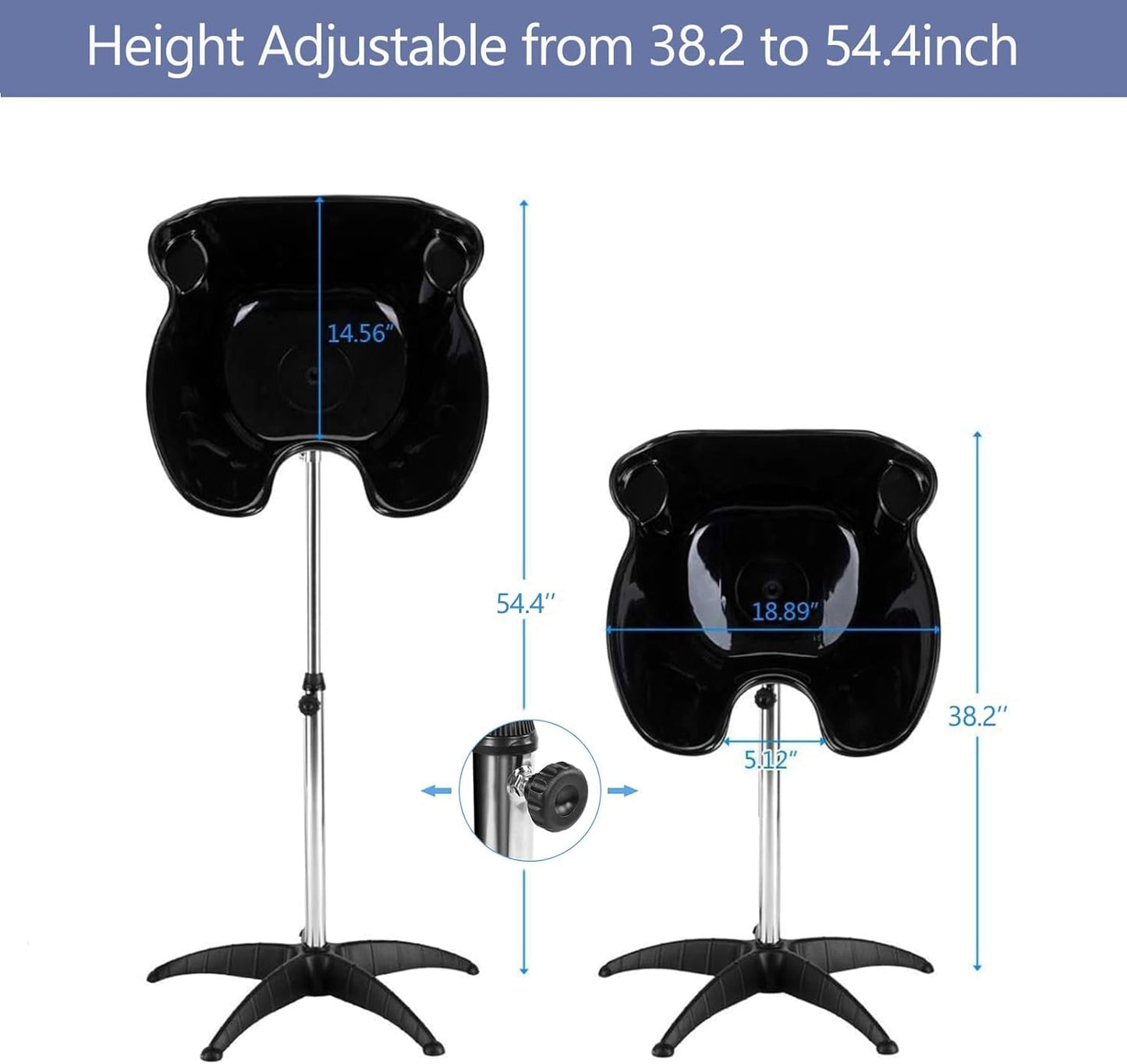 Height Adjustable Portable Shampoo Sink with 270° Rotation, Deep Hair Washing Basin & Drain Hose for Home/Salon - Black