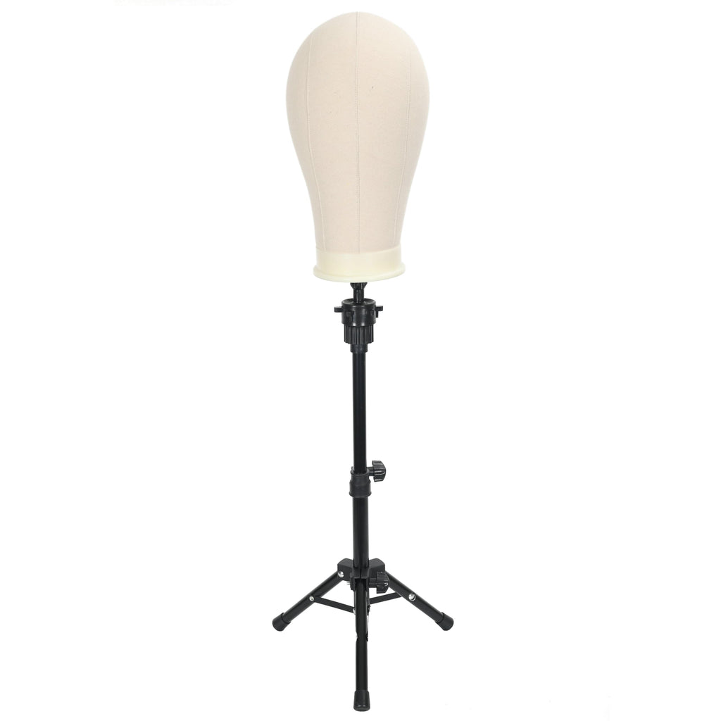 FUTAI 22 inches Canvas Mannequin Head with Tripod Stand Wig Cap T Pins Rat Tail Comb and Hairpins for Wig Making Practice Styling Training Display