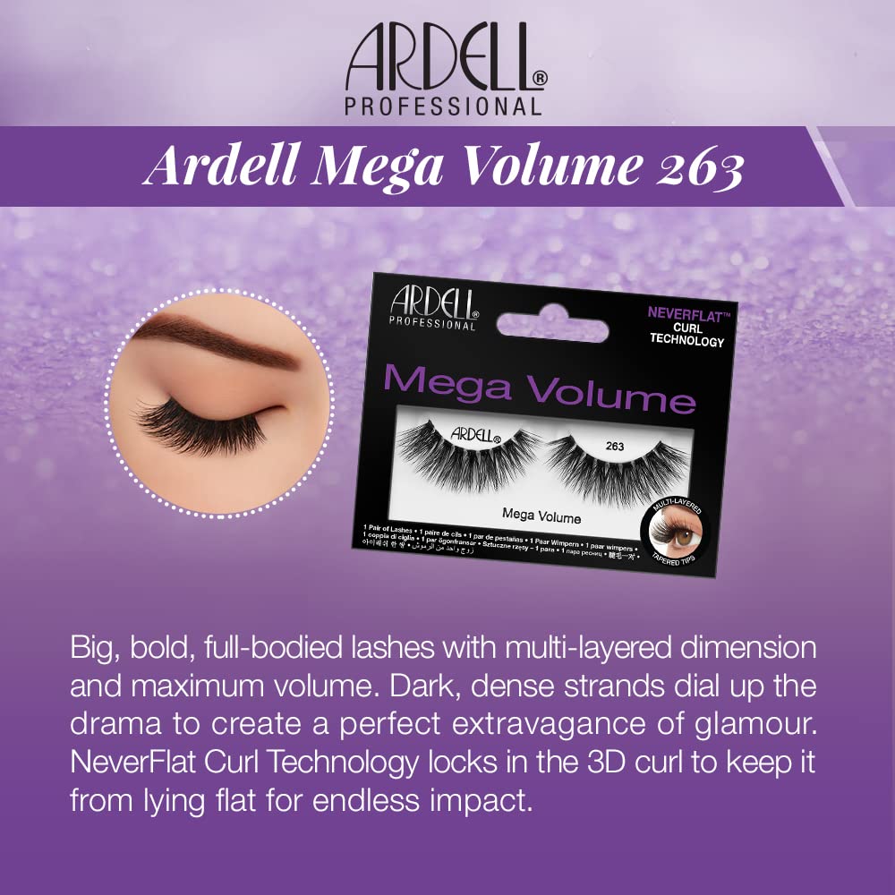 Ardell Mega Volume Eyelashes 263 – Double Up Lashes, Feathery Soft for Dramatic Eye Look, 1 Pair