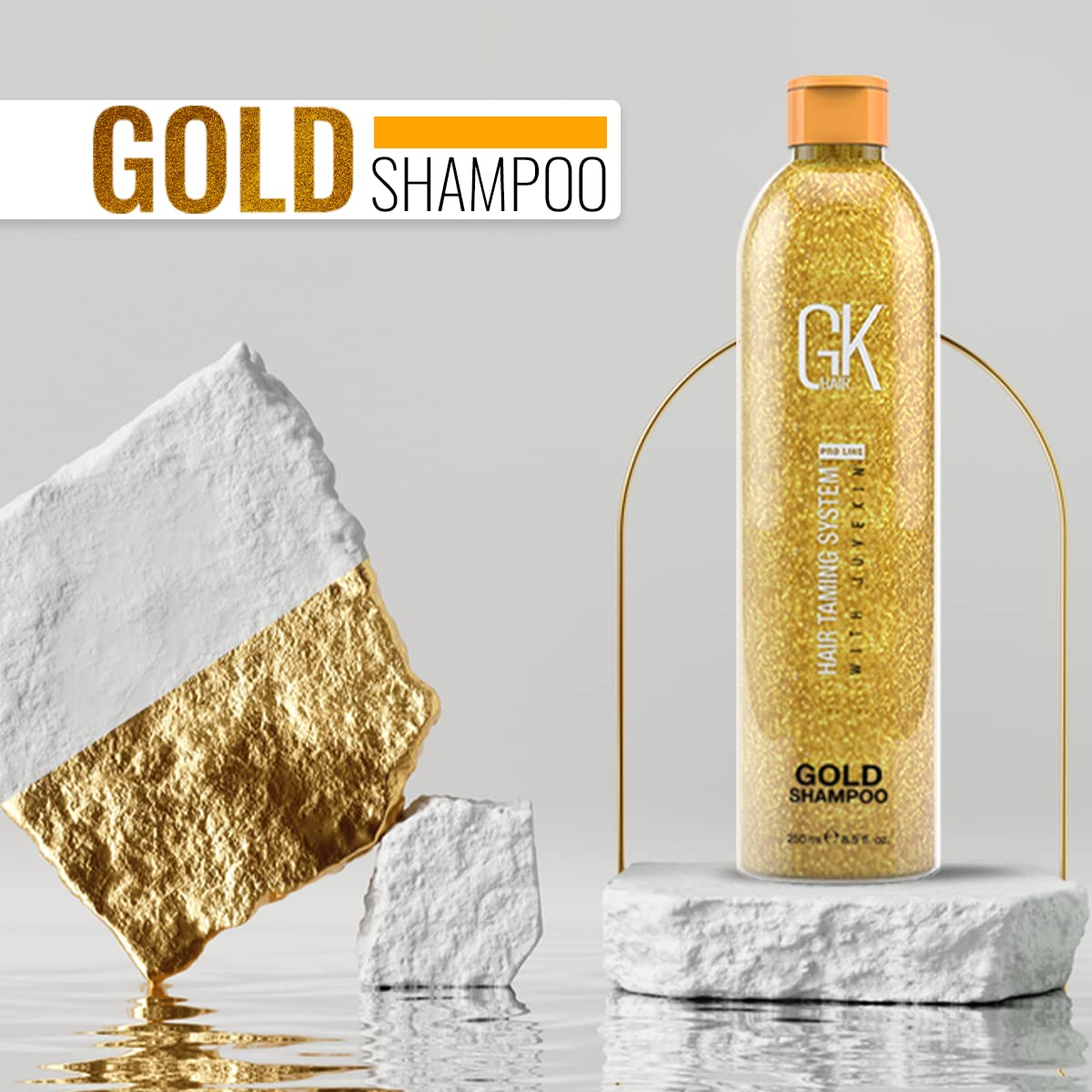 GK HAIR Global Keratin Gold Shampoo (8.5 Fl Oz/250ml) Hair Moisturizing Shine and Protection With Argan Oil, Shea Butter, Natural Oils All Hair Types