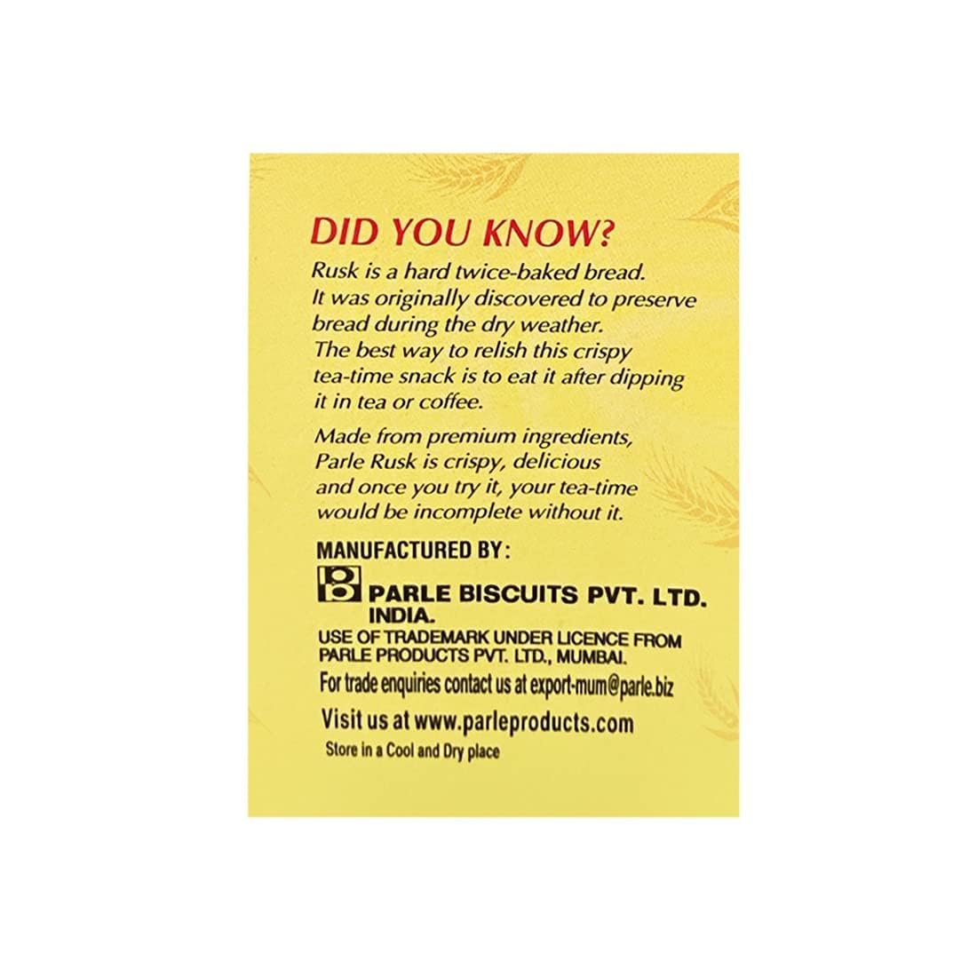 Snack croustillant Parle Cardamom Elaichi Rusk (600 grammes / 21,16 oz)