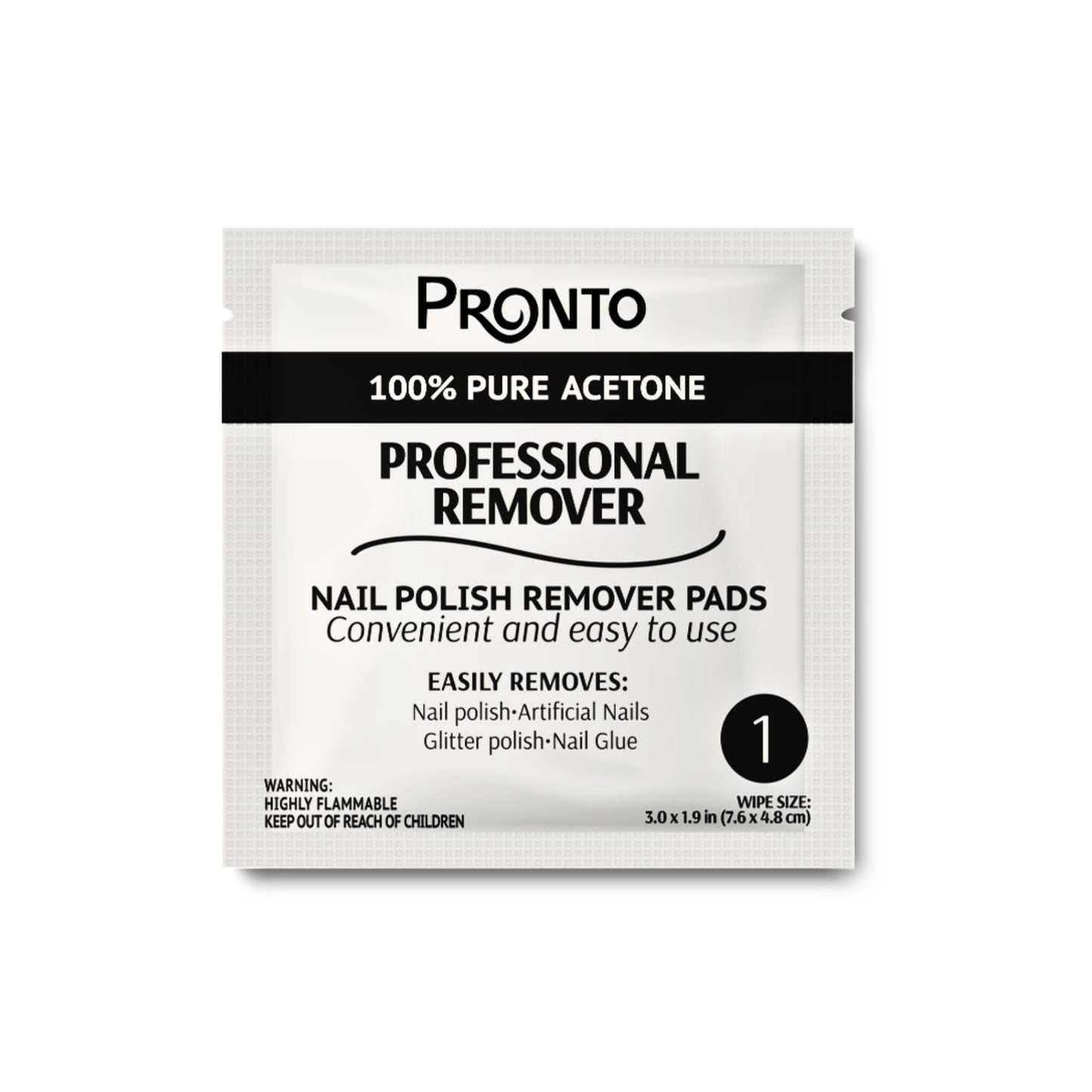 Pronto Nail Polish Remover Pads, 10 Pcs. Individually Wrapped Acetone Wipes, Pure Acetone Wipes Remover For Salon & Home - Quick Polish Nail Soak Pads