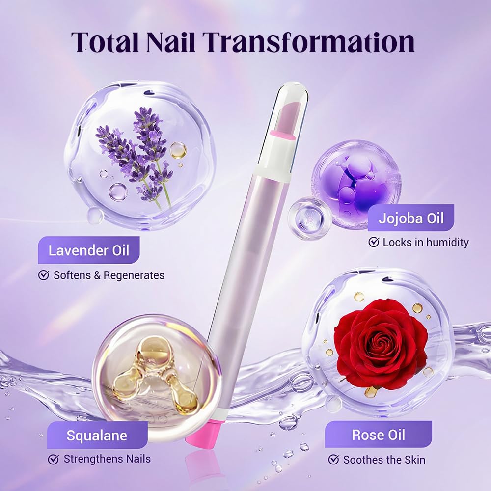 Thistle Jurfest 2-In-1 Cuticle Oil Pusher Pen,Ceramic Cuticle Remover, Portable Nail Oil Pen, Moisturizing Supports a strong look For Nail Salon, Gentle Hangnail Remover For Women (Lavender scent)