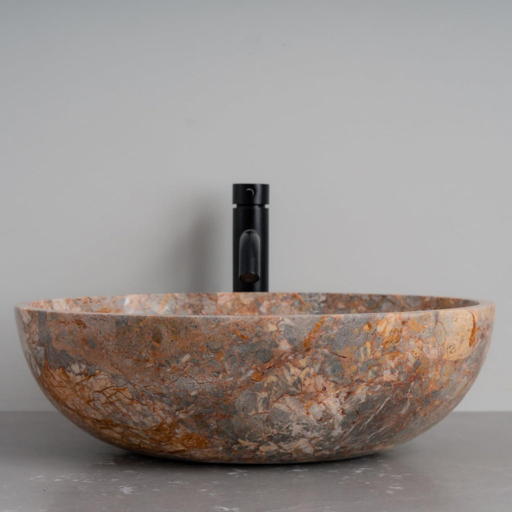 Oval-Shaped Golden - Gray Marble Vessel Sink for Bathroom – 19" × 15" × 6"