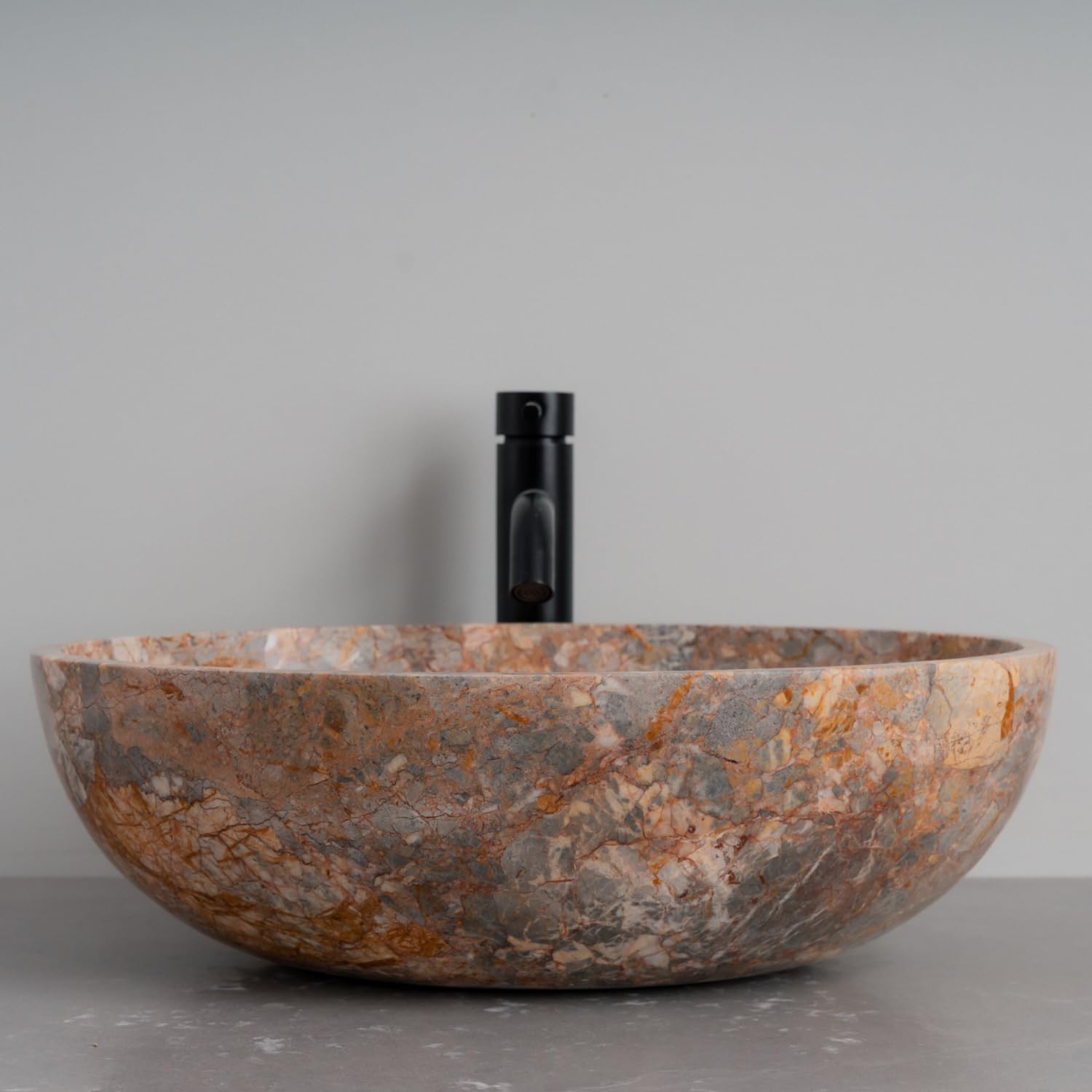 Oval-Shaped Golden - Gray Marble Vessel Sink for Bathroom – 19" × 15" × 6"