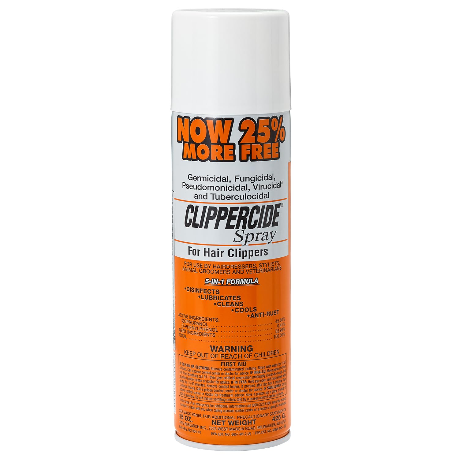 Lavender CLIPPERCIDE 5-in-1 Clipper Disinfectant Spray 15oz, 1 Pack | Cleans, Lubricates, Cools, Prevents Rust & Disinfects | Professional Clipper Spray for Barbers, Stylists & Pet Groomers | Made by Barbicide