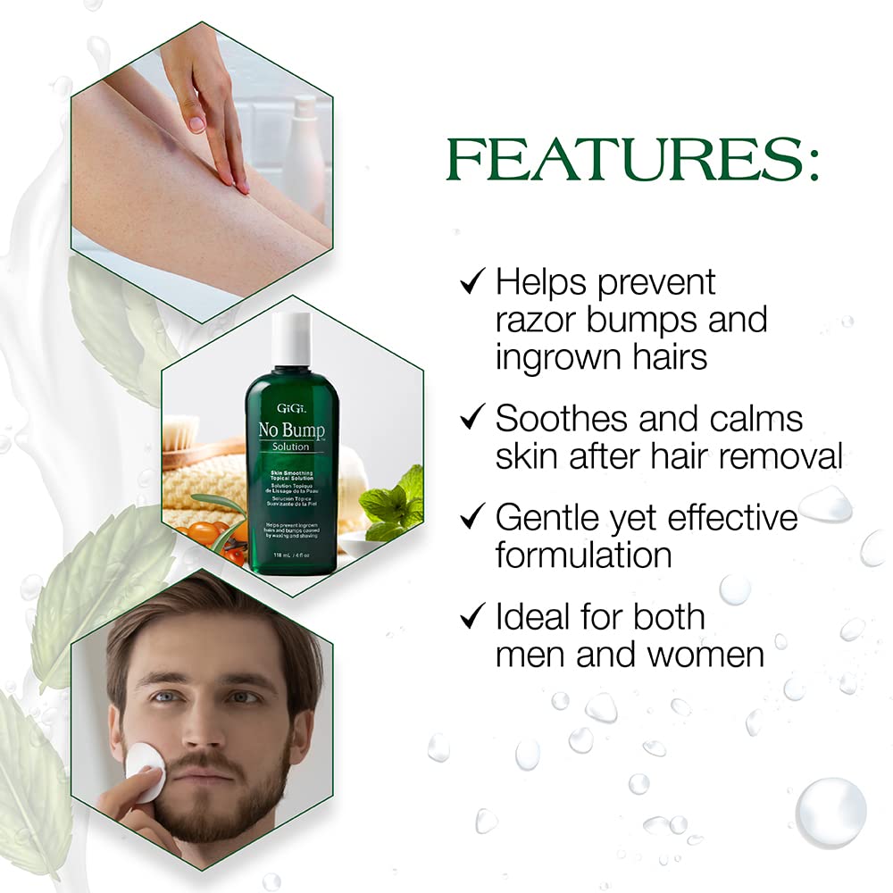 GIGI No Bump Skin-Smoothing Topical Solution, Helps Prevent Razor Burns, Hair Bumps, and Ingrown Hair After Waxing or Shaving, Soothes and Calms Skin, Suitable for Men and Women, 4 fl oz - 1 Pack