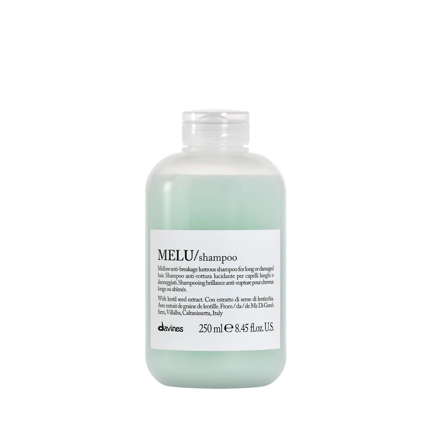 Davines MELU Shampoo, Elasticizing Anti-Breakage Gentle Cleansing Action for Long or Damaged Hair - Gives Lustrous, Reinforced, Shiny, and Soft Strands with Villalba Lentil Seeds, 8.45 Fl Oz