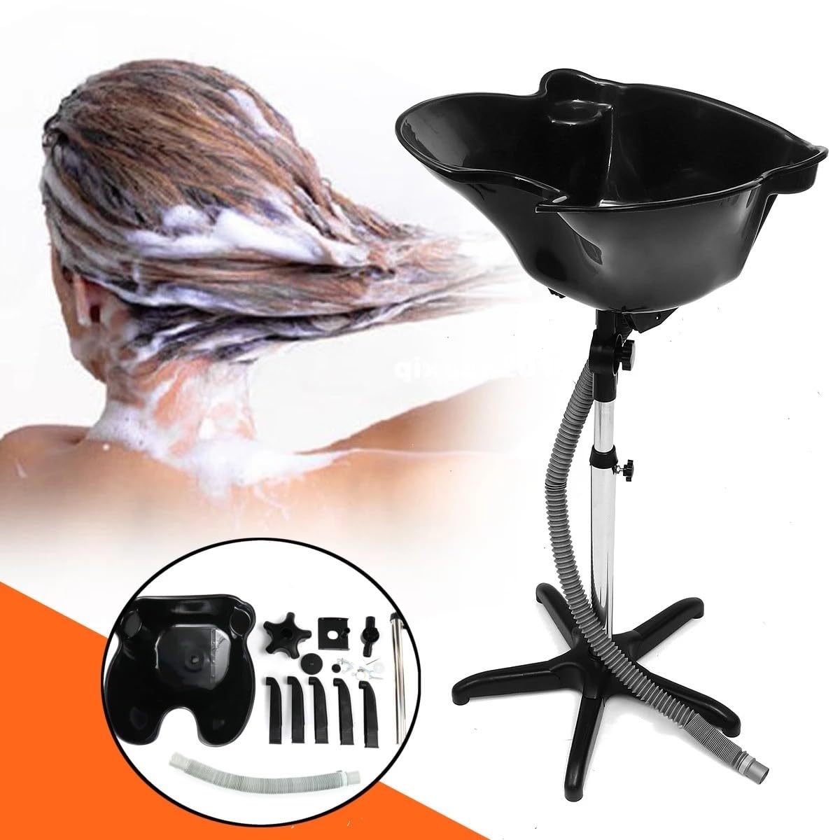 White Smoke HorizonMart - Portable Hairdressing Sink - Adjustable Height Salon Shampoo Bowl | Hair Washing Sink with Drain Hose for Home & Professional Use!